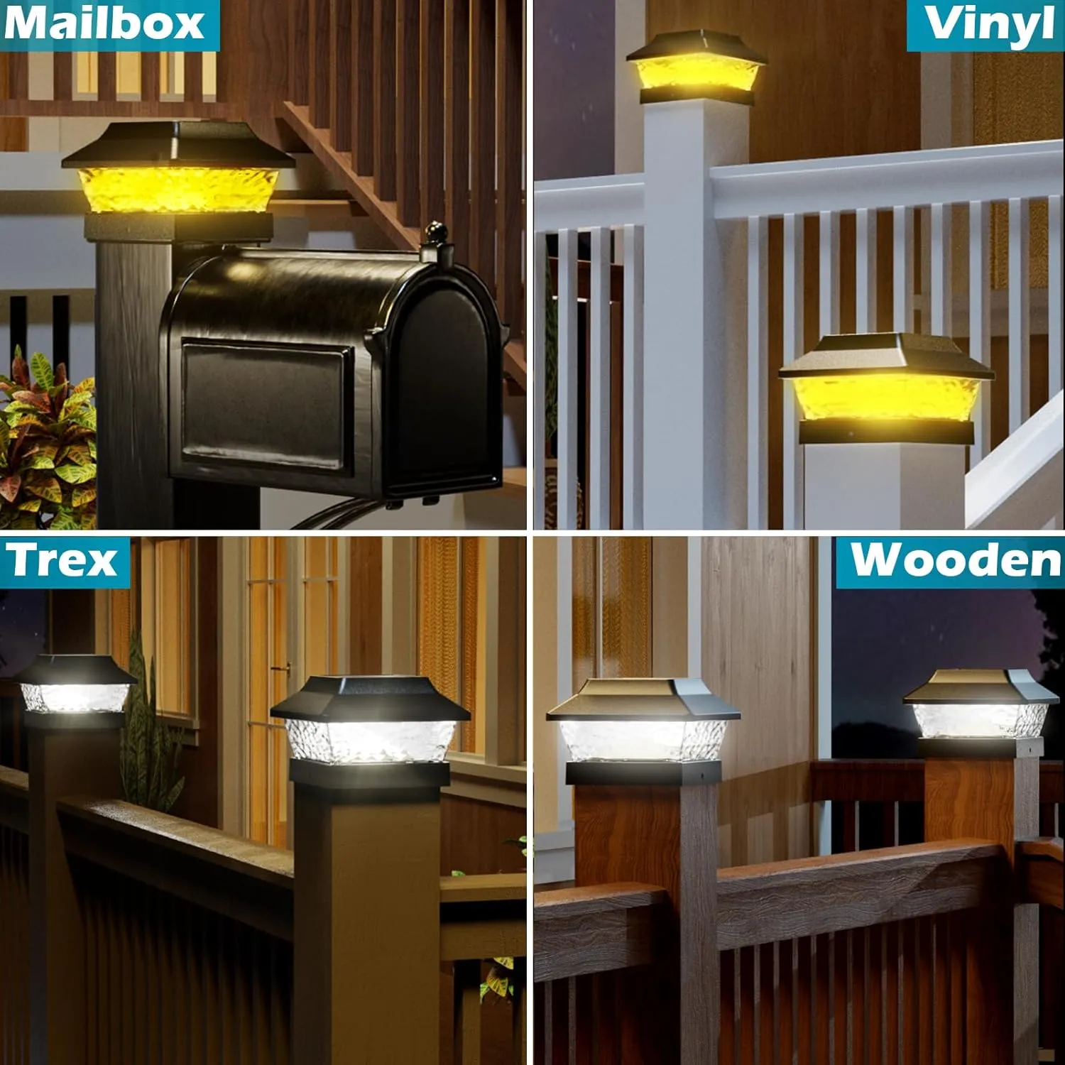 SIEDiNLAR 4x4 Solar Post Cap Lights 2 Modes Metal Deck Fence Post Light Waterproof Outdoor for 3.5x3.5 4x4 Vinyl Wooden Posts Patio Garden Decor, Warm/Cool White (12 Pack, Black)