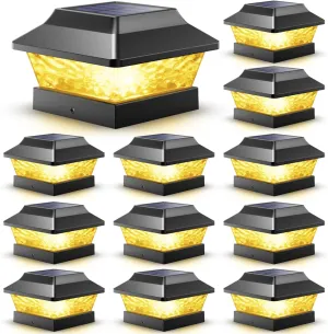 SIEDiNLAR 4x4 Solar Post Cap Lights 2 Modes Metal Deck Fence Post Light Waterproof Outdoor for 3.5x3.5 4x4 Vinyl Wooden Posts Patio Garden Decor, Warm/Cool White (12 Pack, Black)