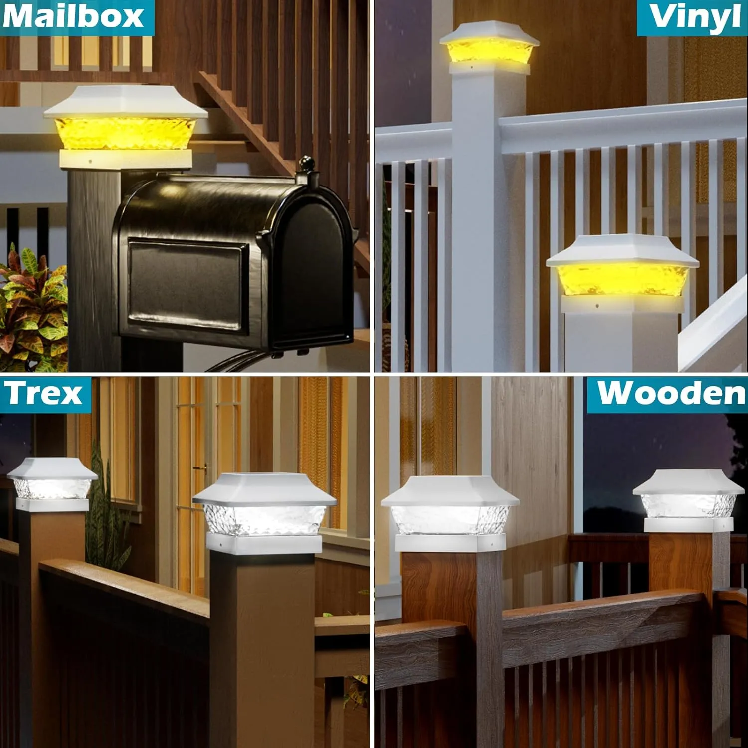 SIEDiNLAR 4x4 Solar Post Cap Lights 2 Modes Metal Fence Deck Post Light Waterproof Outdoor for 3.5x3.5 4x4 Vinyl Wooden Posts Patio Garden Decor, Warm/Cool White (12 Pack, White)