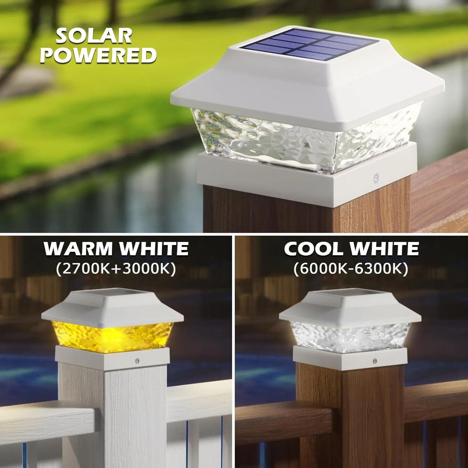 SIEDiNLAR 4x4 Solar Post Cap Lights 2 Modes Metal Fence Deck Post Light Waterproof Outdoor for 3.5x3.5 4x4 Vinyl Wooden Posts Patio Garden Decor, Warm/Cool White (12 Pack, White)