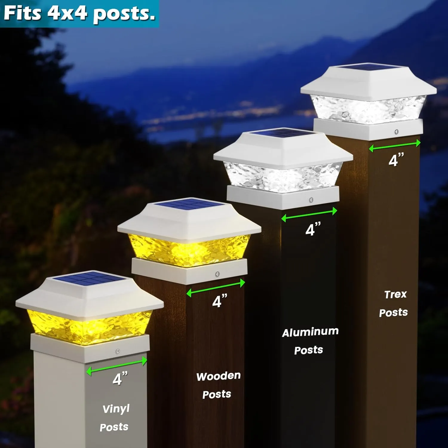 SIEDiNLAR 4x4 Solar Post Cap Lights 2 Modes Metal Fence Deck Post Light Waterproof Outdoor for 3.5x3.5 4x4 Vinyl Wooden Posts Patio Garden Decor, Warm/Cool White (12 Pack, White)