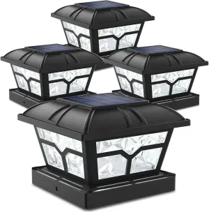 SIEDiNLAR Solar Post Cap Lights Outdoor 2 Color Modes 8 LEDs for 4x4 5x5 6x6 Posts Fence Patio Deck Decoration Warm White & Cool White Lighting Black (4 Pack)