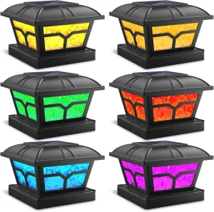SIEDiNLAR Solar Post Cap Lights Outdoor 2 Color Modes for 4x4 5x5 6x6 Wooden Vinyl Posts Fence Deck Patio Decoration RGB Color Changing/Warm White Lighting Black (6 Pack)