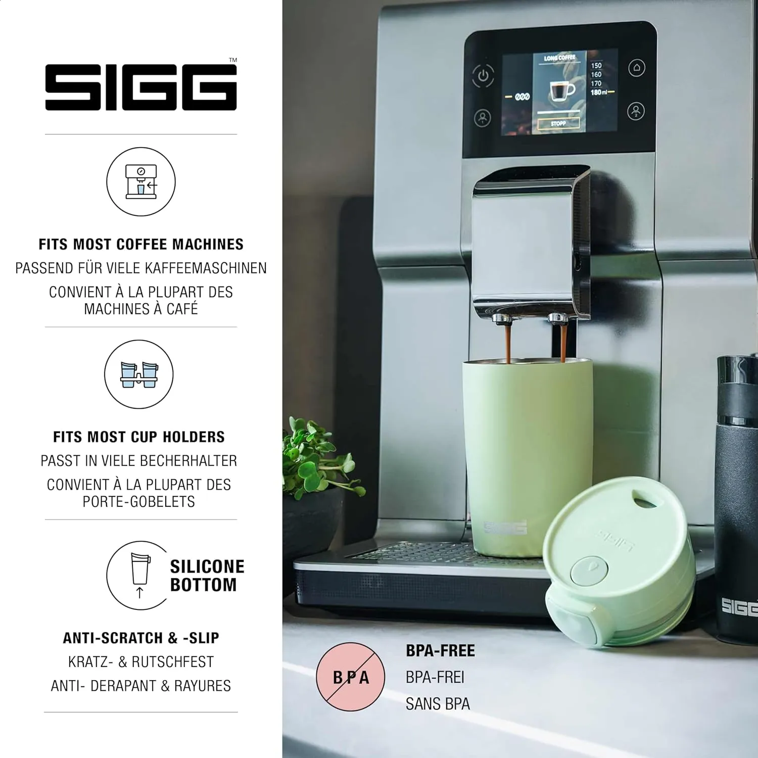 SIGG Miracle Milky Green Touch Insulated Coffee Mug (9 Oz), Pollutant-Free and Insulated Coffee Travel Mug, Leak-Proof Stainless Steel Coffee Thermos