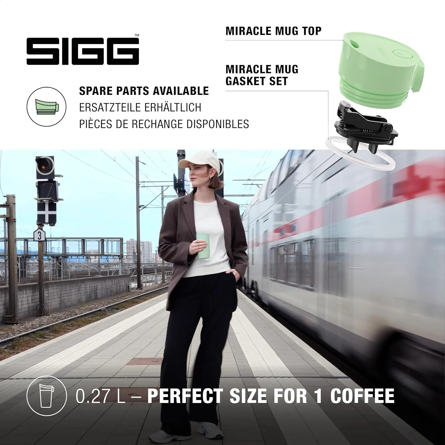 SIGG Miracle Milky Green Touch Insulated Coffee Mug (9 Oz), Pollutant-Free and Insulated Coffee Travel Mug, Leak-Proof Stainless Steel Coffee Thermos