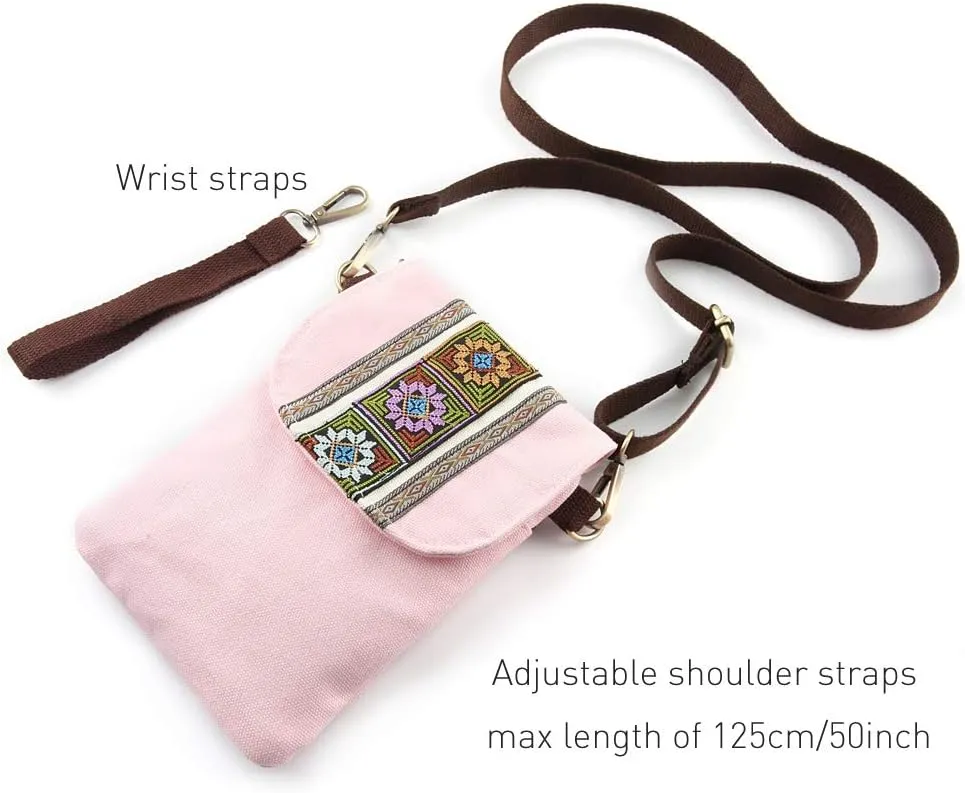 SILKAREA Vintage Embroidered Canvas Flip Small Crossbody Bag Cell Phone Pouch for Women Wristlet Wallet Bag Coin Purse