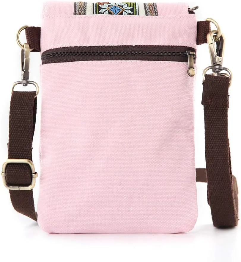 SILKAREA Vintage Embroidered Canvas Flip Small Crossbody Bag Cell Phone Pouch for Women Wristlet Wallet Bag Coin Purse