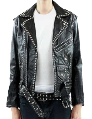 Silver Studded Leather Biker Jacket