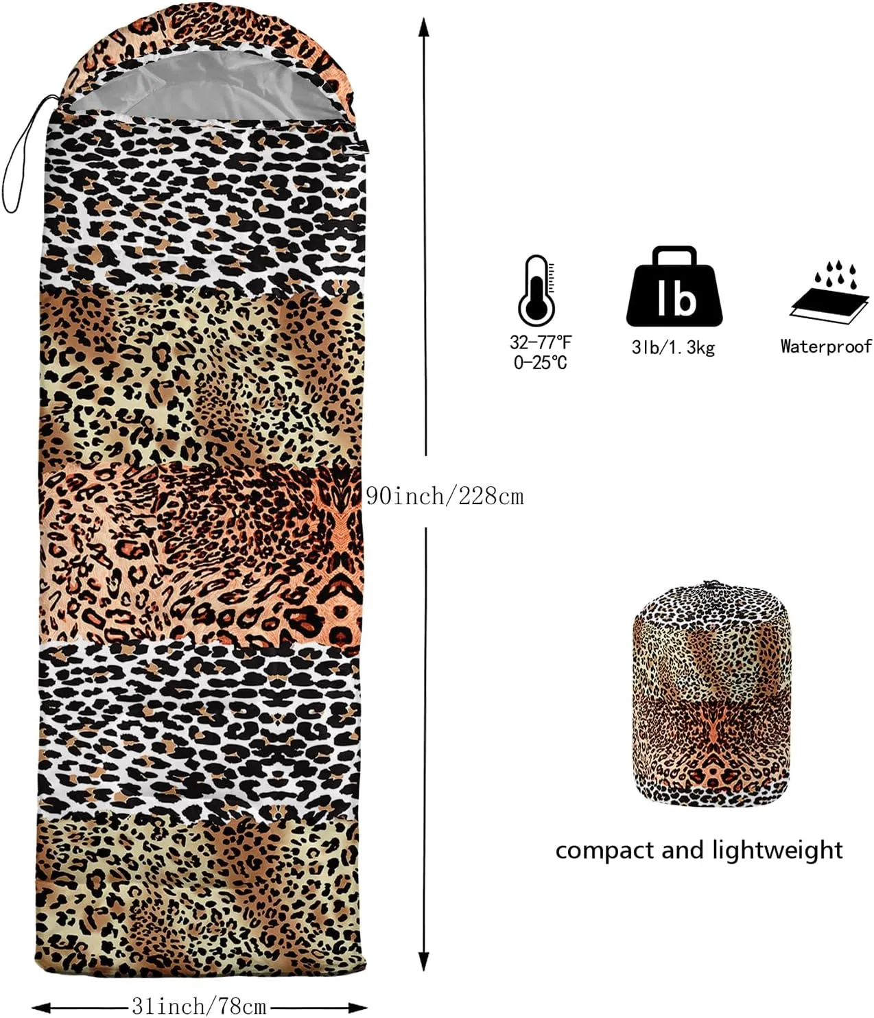 Sleeping Bags for Adults and Kids，3D Printing Camping Sleeping Bag for Girls Boys Lightweight Waterproof Cold/Warm 3-Season，Outdoor Travel with Compression Bags