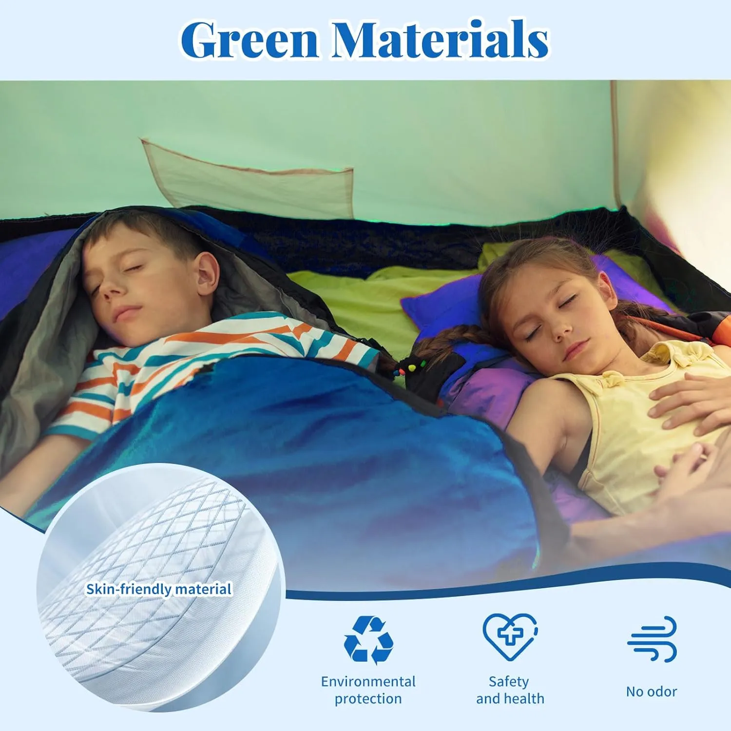 Sleeping Bags for Adults, Green Material, Waterproof, Improved Skin-Friendly Poly-Pongee Lining, Camping Sleeping Bag with Optimized Zippers and Stitching, Blue & Black, 3-4 Seasons