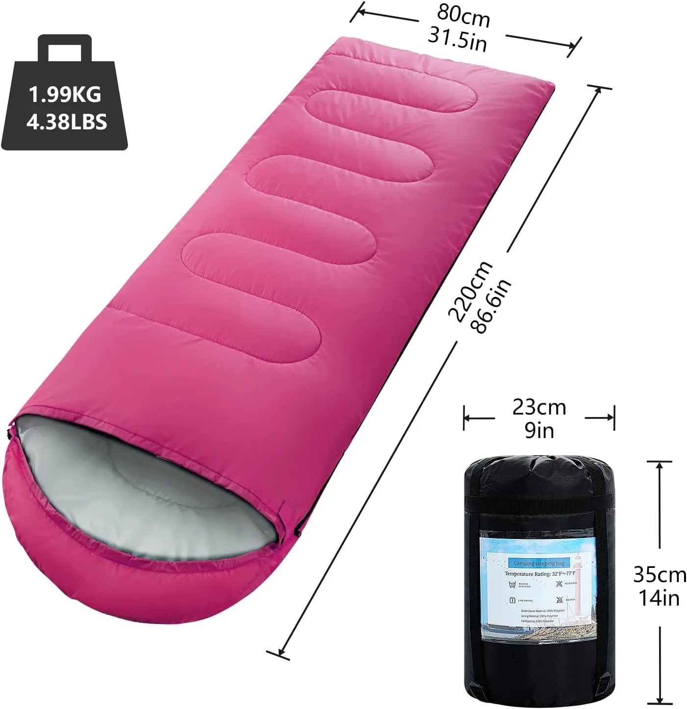 Sleeping Bags for Adults,Kids & Girls-Warm & Cold Weather Lightweight Waterproof Sleeping Bag Backpack with Compact Bag,Great for 3-4 Seasons Hiking,Camping and Outdoor Mountaineering