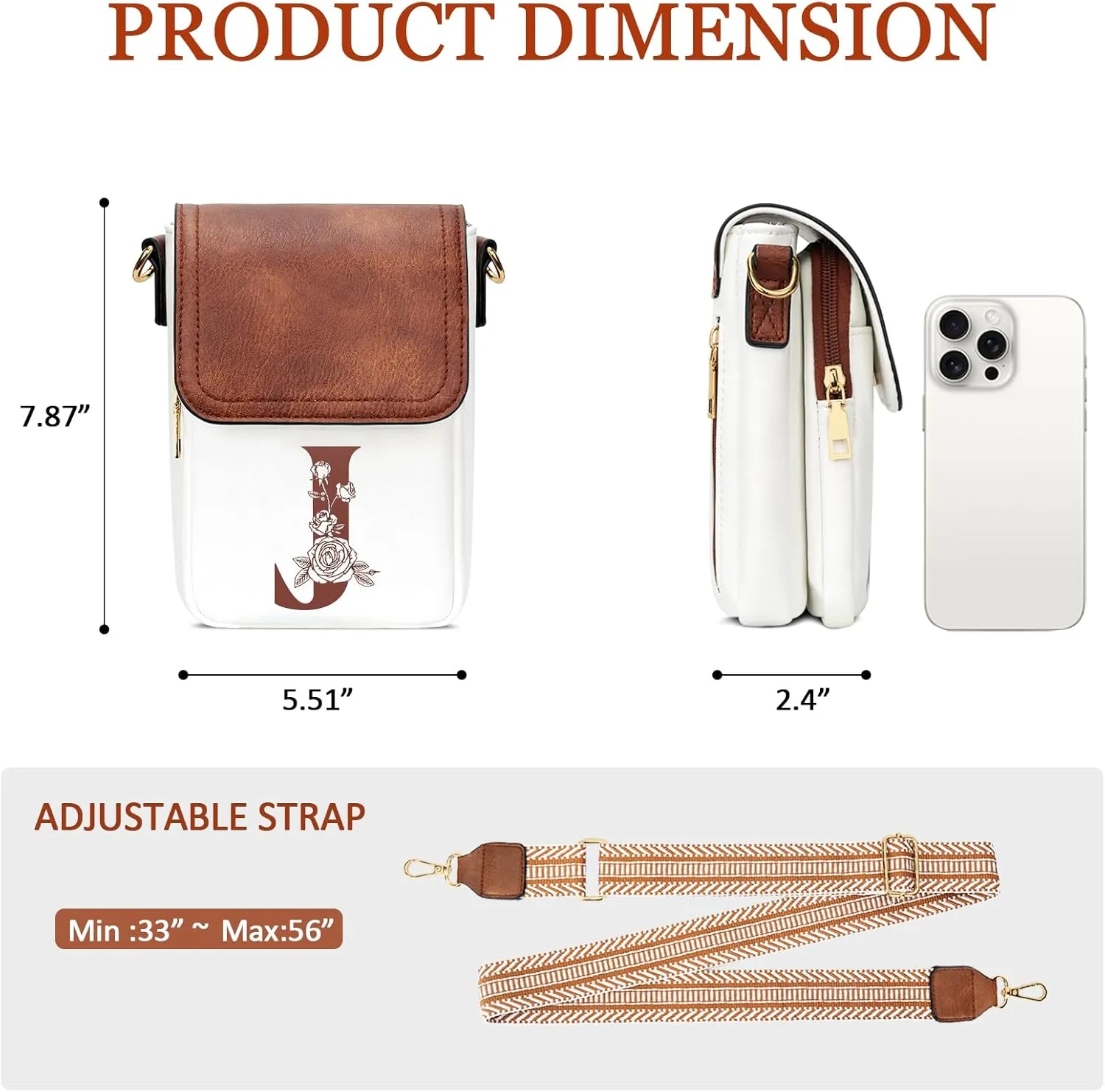 Small Personalized Initial Crossbody Bag for Women Cell Phone Leather Purse Wallet Birthday Gift