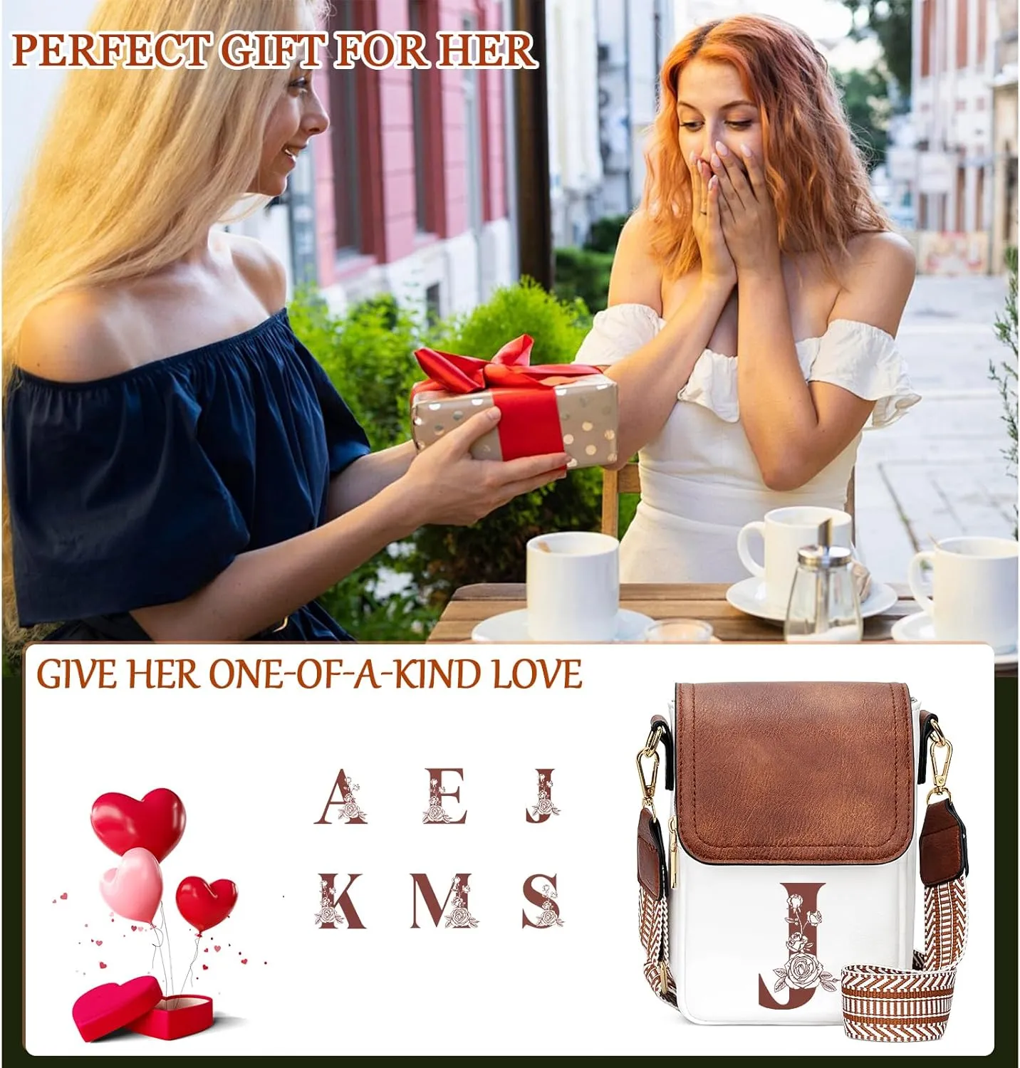 Small Personalized Initial Crossbody Bag for Women Cell Phone Leather Purse Wallet Birthday Gift