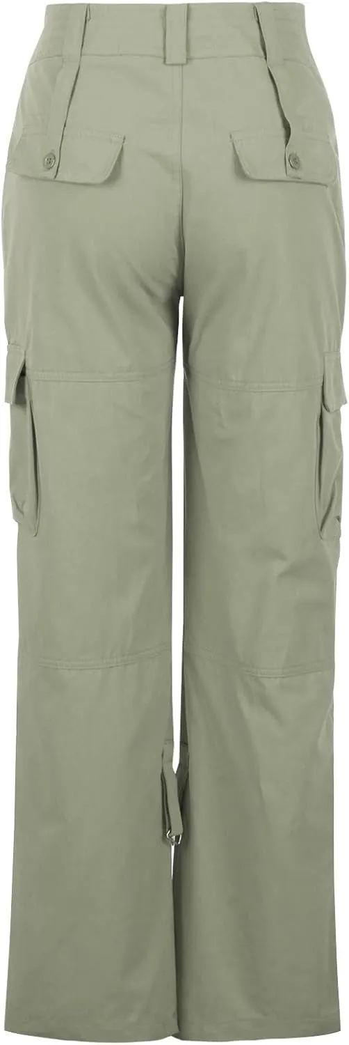 SMIDOW Baggy Parachute Pants for Women Low Rise Wide Leg Cargo Pant Military Army Combat Work Trousers with Pockets