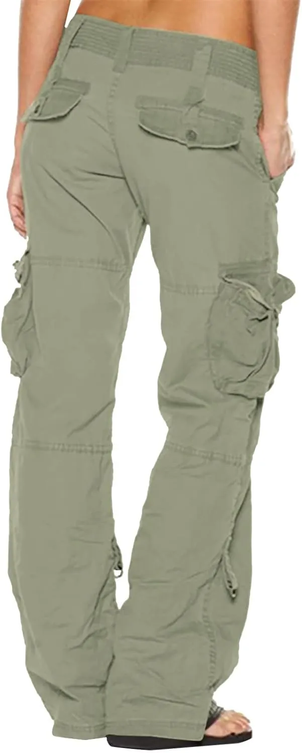 SMIDOW Baggy Parachute Pants for Women Low Rise Wide Leg Cargo Pant Military Army Combat Work Trousers with Pockets