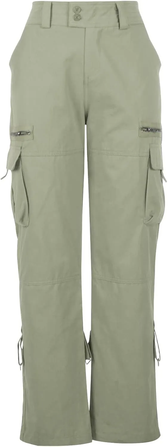 SMIDOW Baggy Parachute Pants for Women Low Rise Wide Leg Cargo Pant Military Army Combat Work Trousers with Pockets