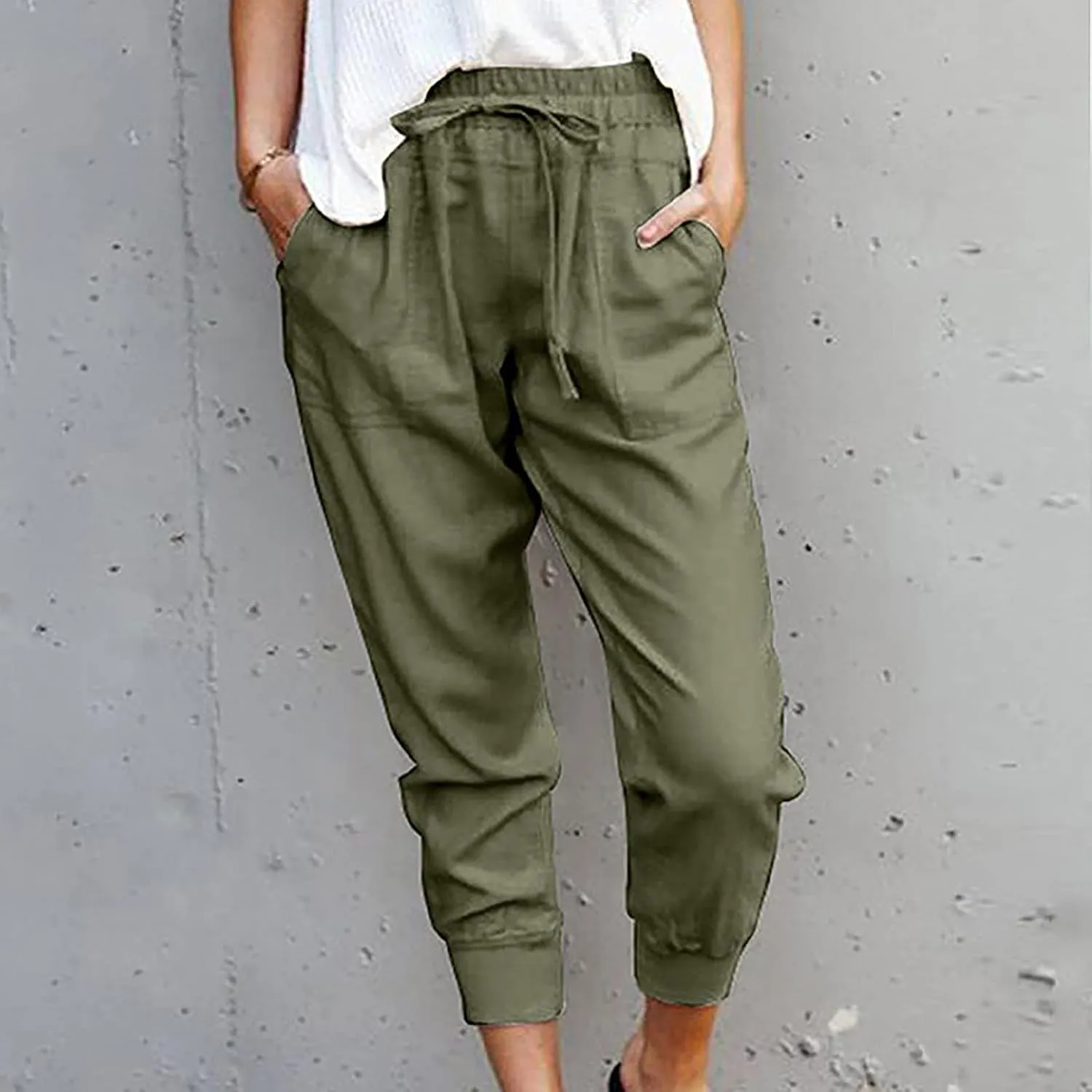 SMIDOW Capri Sweatpants for Women Dressy Casual Elastic Waist Drawstring Jogger Running Pant Loose Fit Lounge Pants