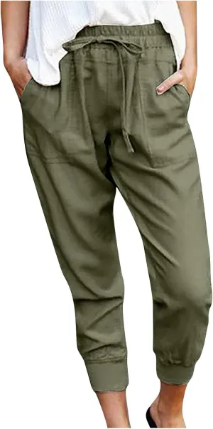 SMIDOW Capri Sweatpants for Women Dressy Casual Elastic Waist Drawstring Jogger Running Pant Loose Fit Lounge Pants