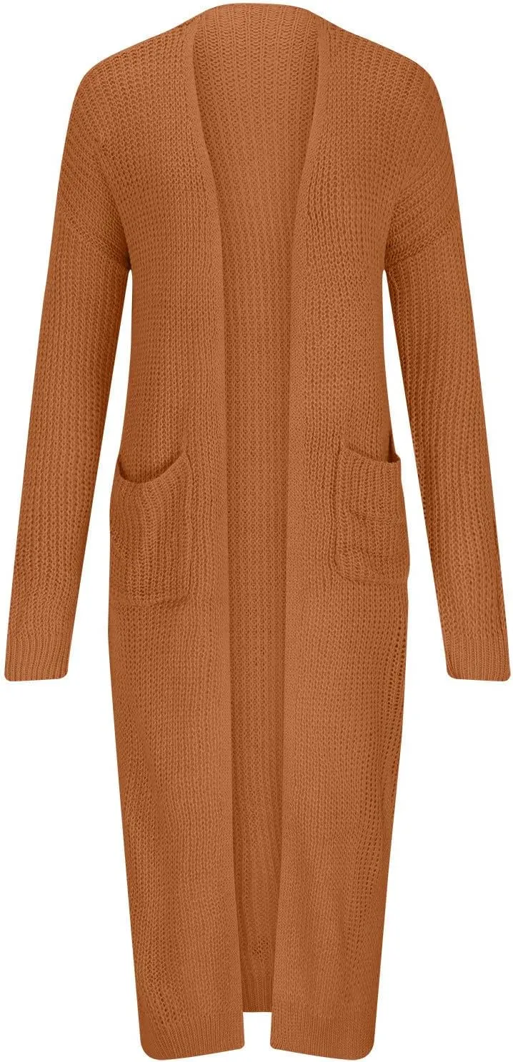 SMIDOW Womens Solid Open Front Long Cardigan Sweater with Slit Large Pockets Long Thin Coat Fall Casual Duster Outerwear