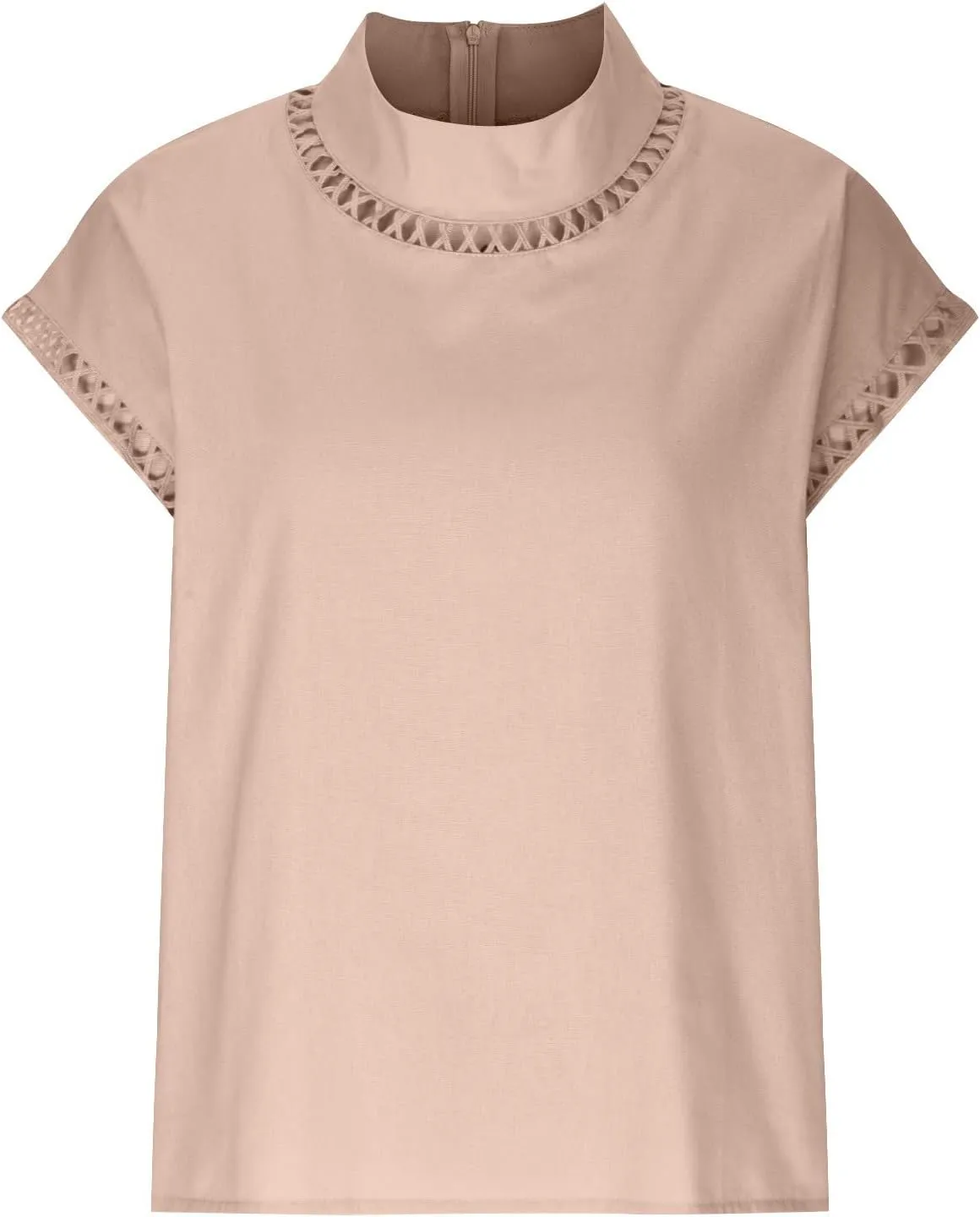 SMIDOW Womens Tops Dressy Casual Spring 2023 Fashion Casp Sleeve Linen Shirts High Neck Eyelet Summer t-Shirt Blouse