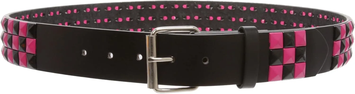 Snap On 1 1/2" Fuchsia & Black Checkerboard Punk Rock Studded Belt