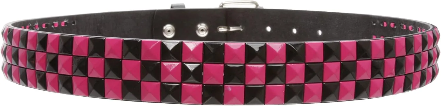 Snap On 1 1/2" Fuchsia & Black Checkerboard Punk Rock Studded Belt