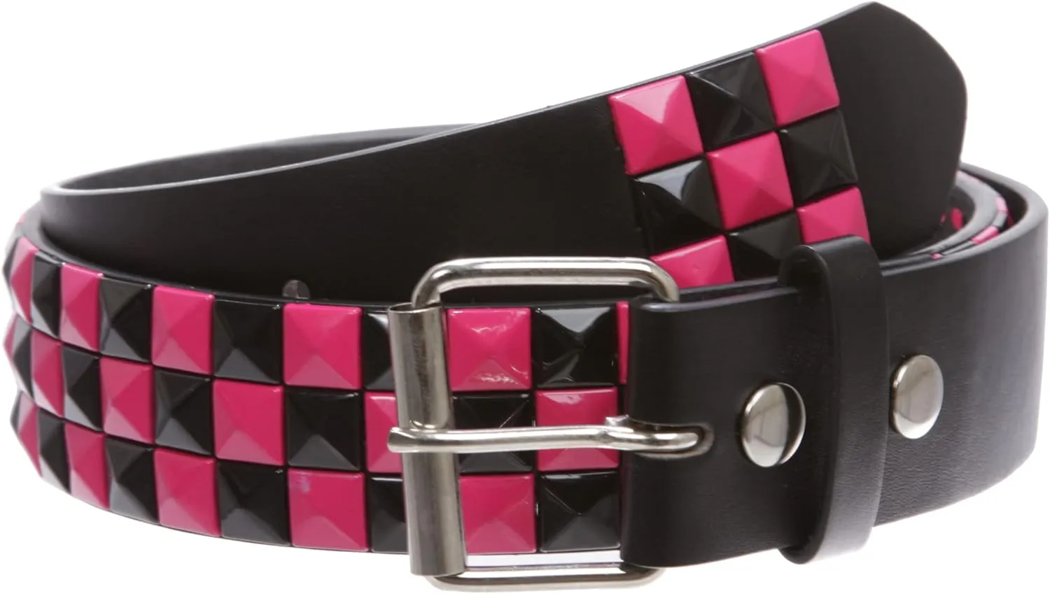 Snap On 1 1/2" Fuchsia & Black Checkerboard Punk Rock Studded Belt