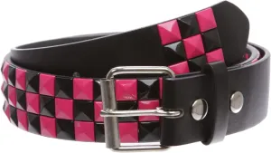 Snap On 1 1/2" Fuchsia & Black Checkerboard Punk Rock Studded Belt