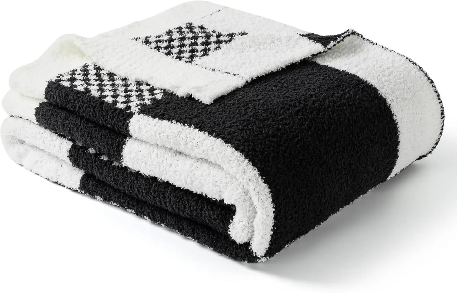Snuggle Sac Checkered Blanket, Black White Throw Blanket for Couch Plaid Microfiber Fluffy Warm Fuzzy Cozy Soft Throw Blanket Reversible Checkerered Blankets for Sofa, Chair, Bed, Twin(60"x80")