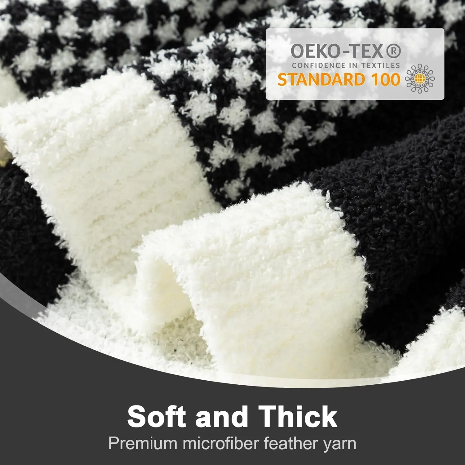 Snuggle Sac Checkered Blanket, Black White Throw Blanket for Couch Plaid Microfiber Fluffy Warm Fuzzy Cozy Soft Throw Blanket Reversible Checkerered Blankets for Sofa, Chair, Bed, Twin(60"x80")
