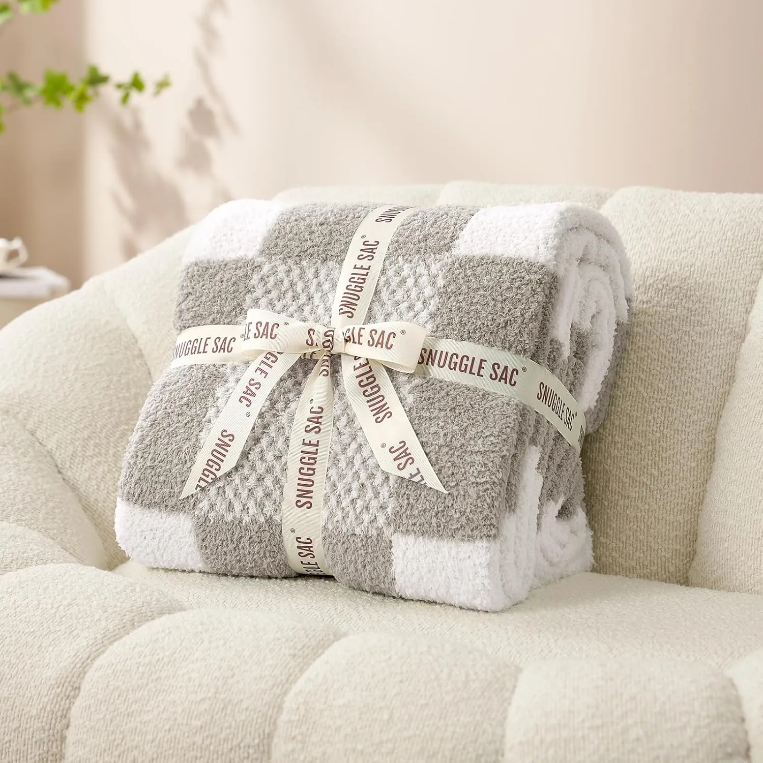Snuggle Sac Checkered Blanket, Grey Throw Blanket for Couch Checker Microfiber Fluffy Warm Fuzzy Cozy Soft Throw Blanket Reversible Checkerered Blankets for Sofa, Chair, Bed, 60x80 inches