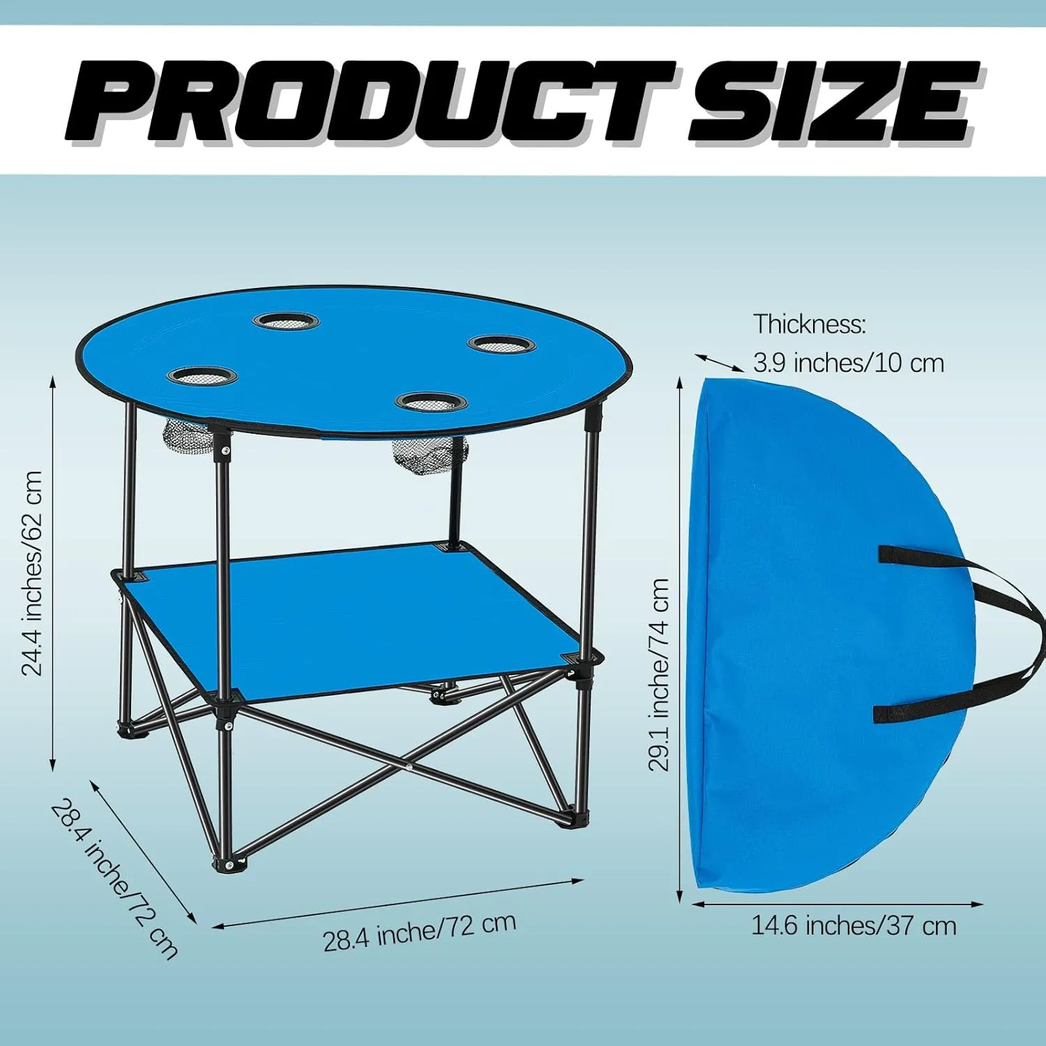 Soaoo 2 Pcs Folding Camping Table with 4 Mesh Cupholders 2 Tier Portable Folding Table Round Lightweight Fabric Compact Carrying Case Beach Table for Summer Outdoor Tailgating Fishing Hiking