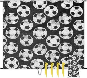 Soccer Ball Beach Blanket, Sandproof Beach Mat, Adults Waterproof Quick Drying Sand Free Mat with 4 x Ground Spikes for Outdoor Travel Camping Hiking, Soccer