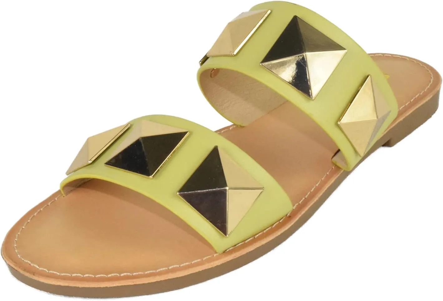 Soda Shoes Women's Sandals Double Strap Flip Flops Slides Large Gold Studded CETUS-S