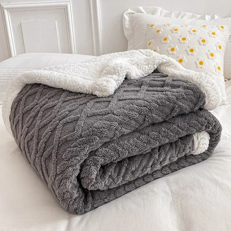 Soft Plaid Blanket Warm Fleece Winter Blankets for Adults Kids Solid Sofa Bed Cover Duvet Plush Winter Throw Bedspread for Beds