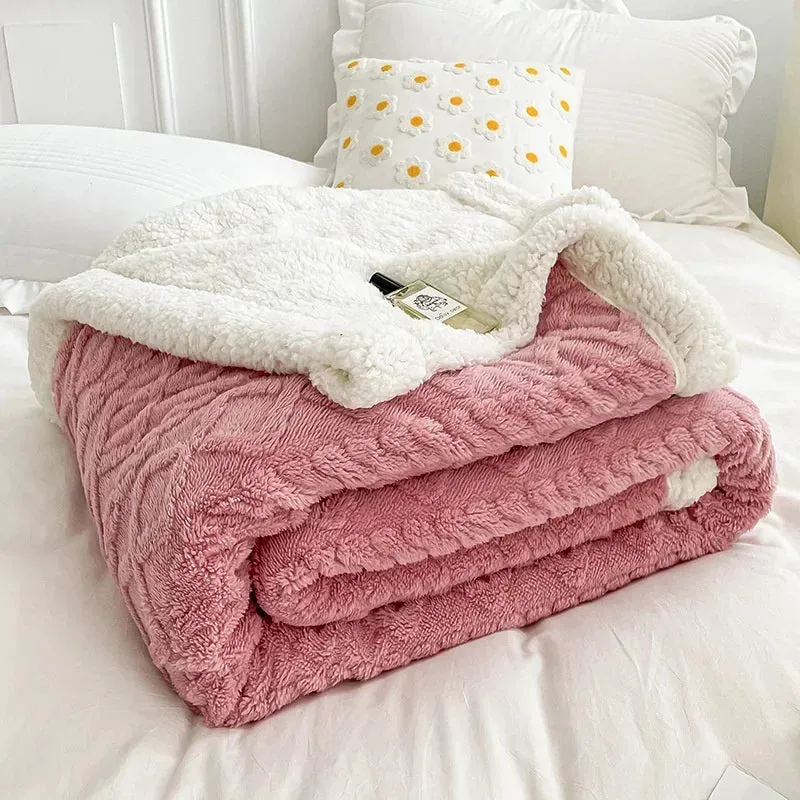 Soft Plaid Blanket Warm Fleece Winter Blankets for Adults Kids Solid Sofa Bed Cover Duvet Plush Winter Throw Bedspread for Beds