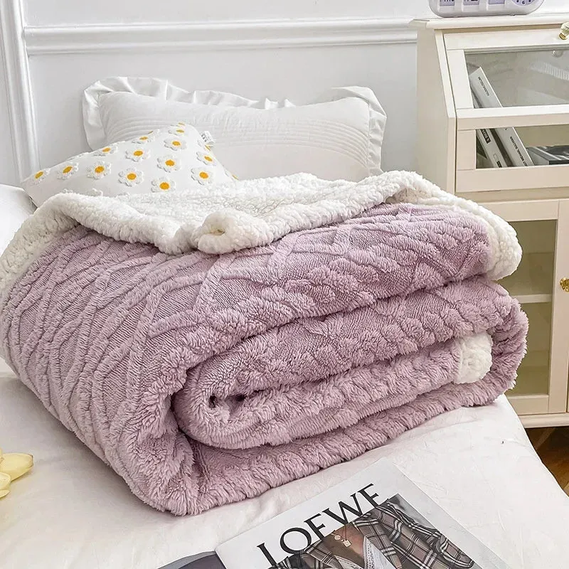Soft Plaid Blanket Warm Fleece Winter Blankets for Adults Kids Solid Sofa Bed Cover Duvet Plush Winter Throw Bedspread for Beds