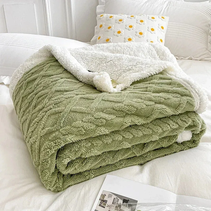 Soft Plaid Blanket Warm Fleece Winter Blankets for Adults Kids Solid Sofa Bed Cover Duvet Plush Winter Throw Bedspread for Beds