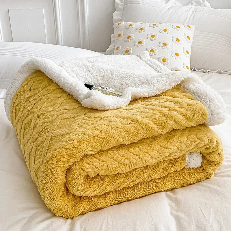 Soft Plaid Blanket Warm Fleece Winter Blankets for Adults Kids Solid Sofa Bed Cover Duvet Plush Winter Throw Bedspread for Beds