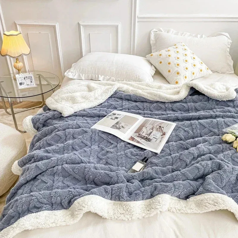 Soft Plaid Blanket Warm Fleece Winter Blankets for Adults Kids Solid Sofa Bed Cover Duvet Plush Winter Throw Bedspread for Beds