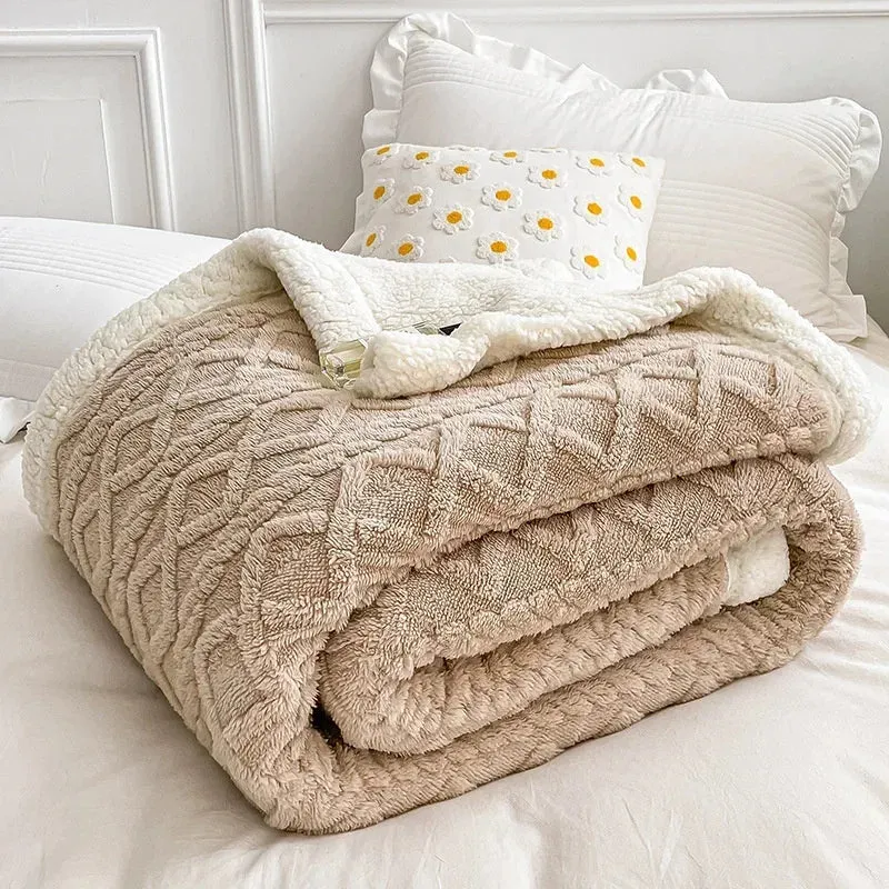Soft Plaid Blanket Warm Fleece Winter Blankets for Adults Kids Solid Sofa Bed Cover Duvet Plush Winter Throw Bedspread for Beds