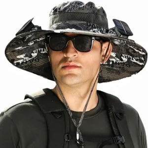 Solar Fan Hat Breathable Wide Brim Sun Hat for Men Women Sun Bucket Fishing Hats with 2 Solar Fan UPF 50  Outdoor
