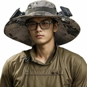 Solar Fan Hat Breathable Wide Brim Sun Hat for Men Women Sun Bucket Fishing Hats with 2 Solar Fan UPF 50  Outdoor