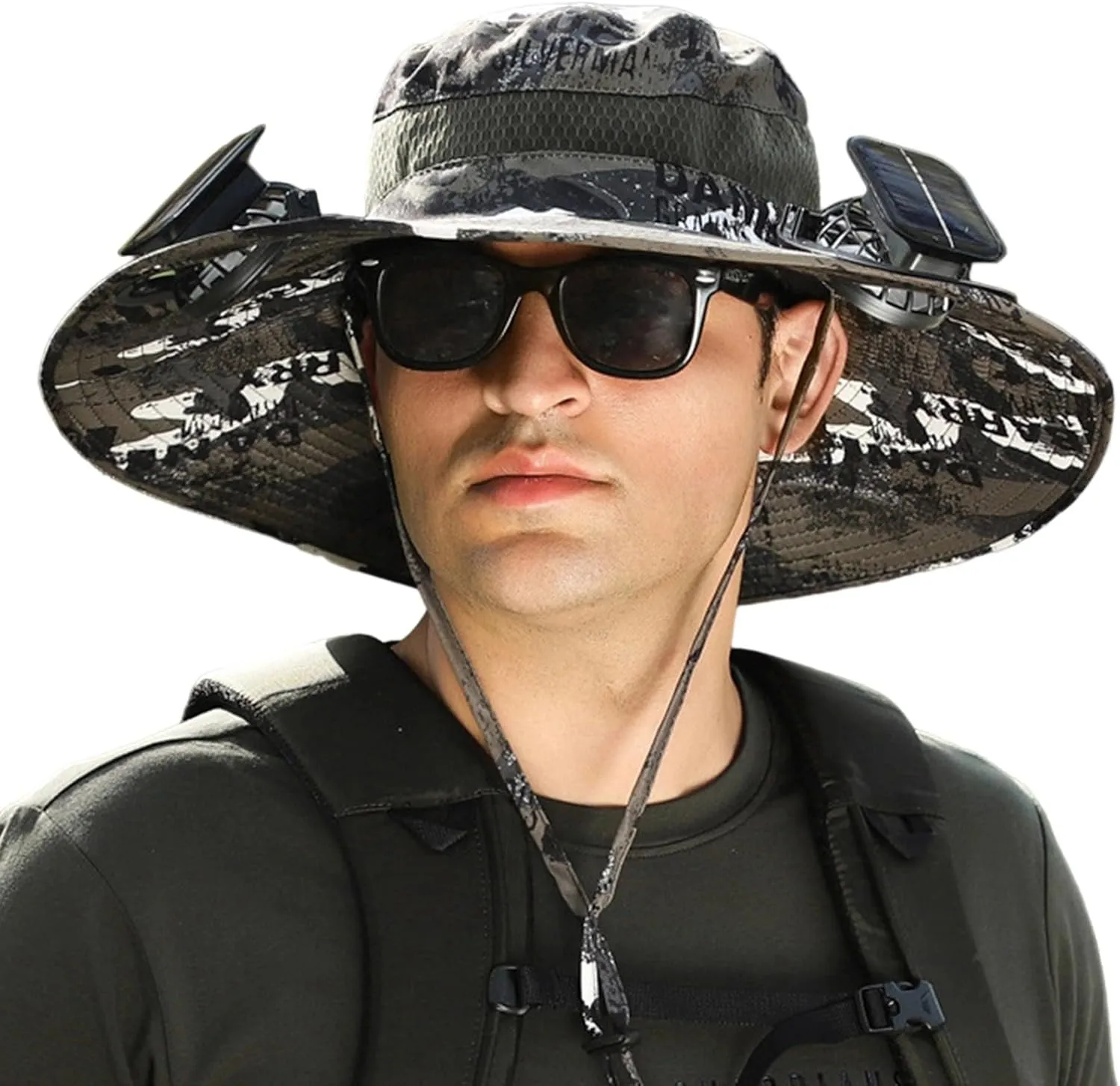 Solar Fan Hat, Women Men Wide Brim Sun Hats with 2 Solar Fan, UPF 50  Breathable Bucket Hat Outdoor Fishing Hat for Camping