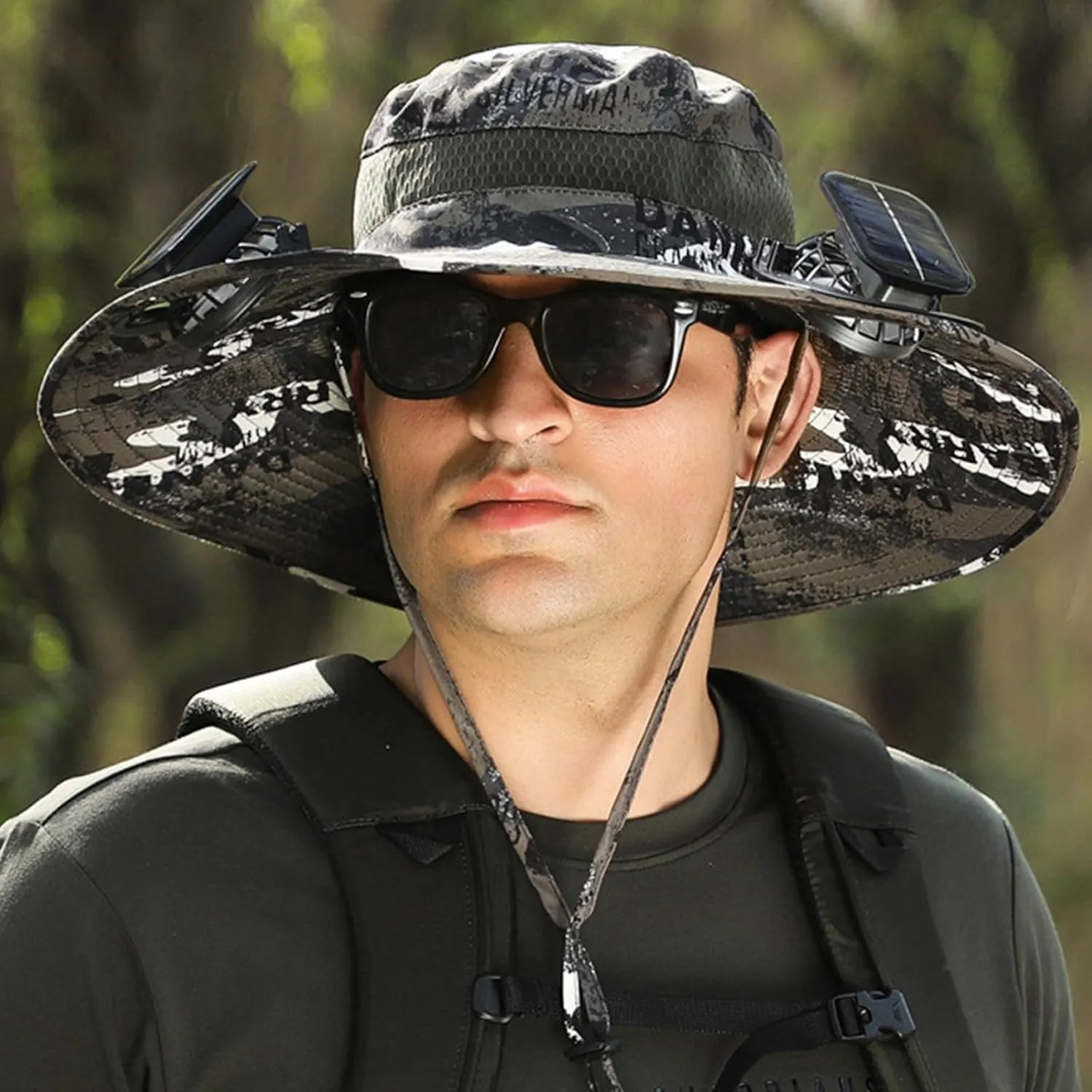 Solar Fan Hat, Women Men Wide Brim Sun Hats with 2 Solar Fan, UPF 50  Breathable Bucket Hat Outdoor Fishing Hat for Camping