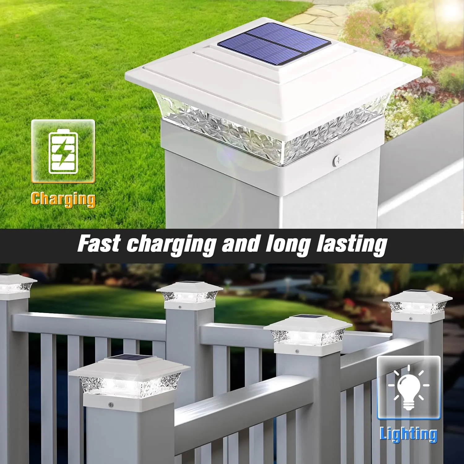 Solar Post Cap Lights Outdoor 12pack, Waterproof Fence Post Lights with 16 Ultra Bright LEDs Fit 4x4 Wood/Vinyl Posts, White Deck Post Lights with Warm/Cool White for Garden Patio Porch Yard