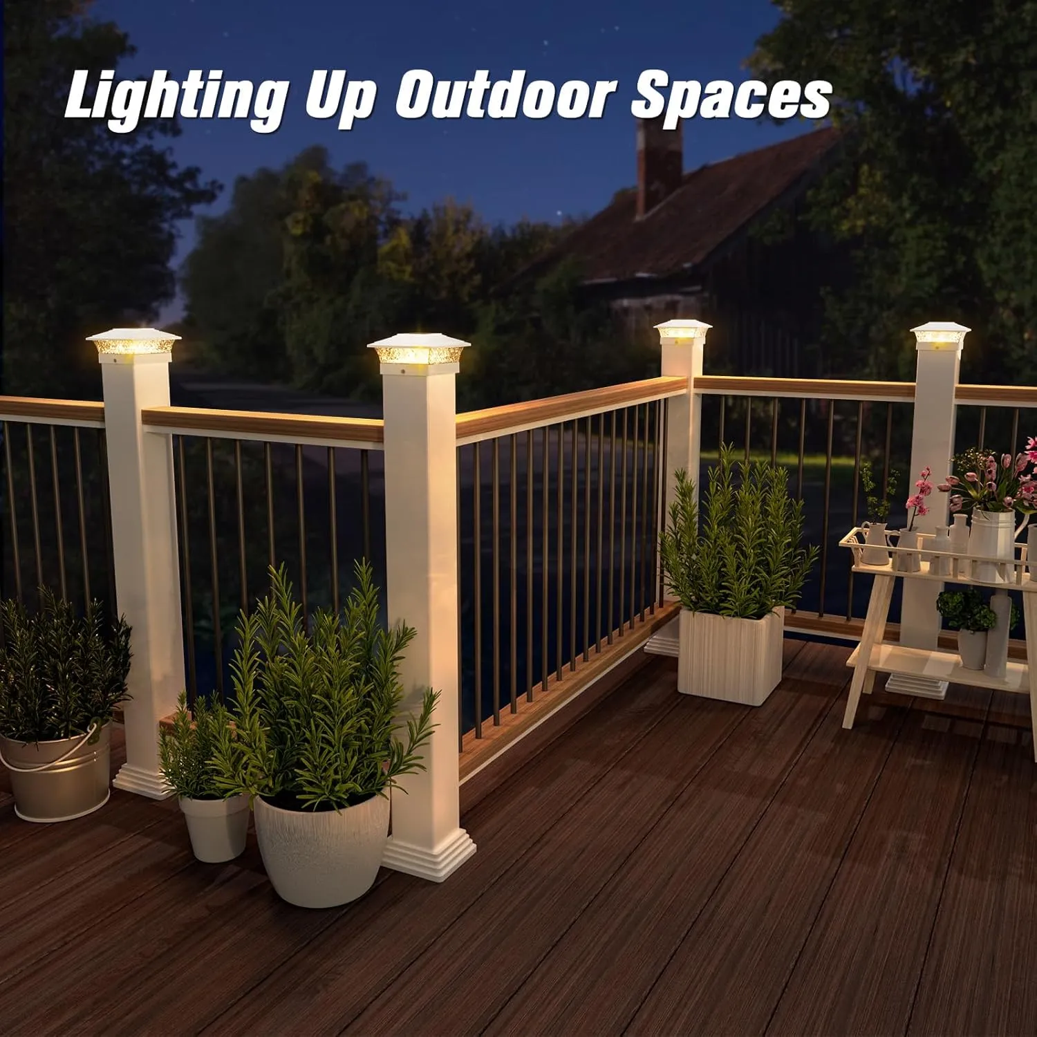 Solar Post Cap Lights Outdoor 12pack, Waterproof Fence Post Lights with 16 Ultra Bright LEDs Fit 4x4 Wood/Vinyl Posts, White Deck Post Lights with Warm/Cool White for Garden Patio Porch Yard
