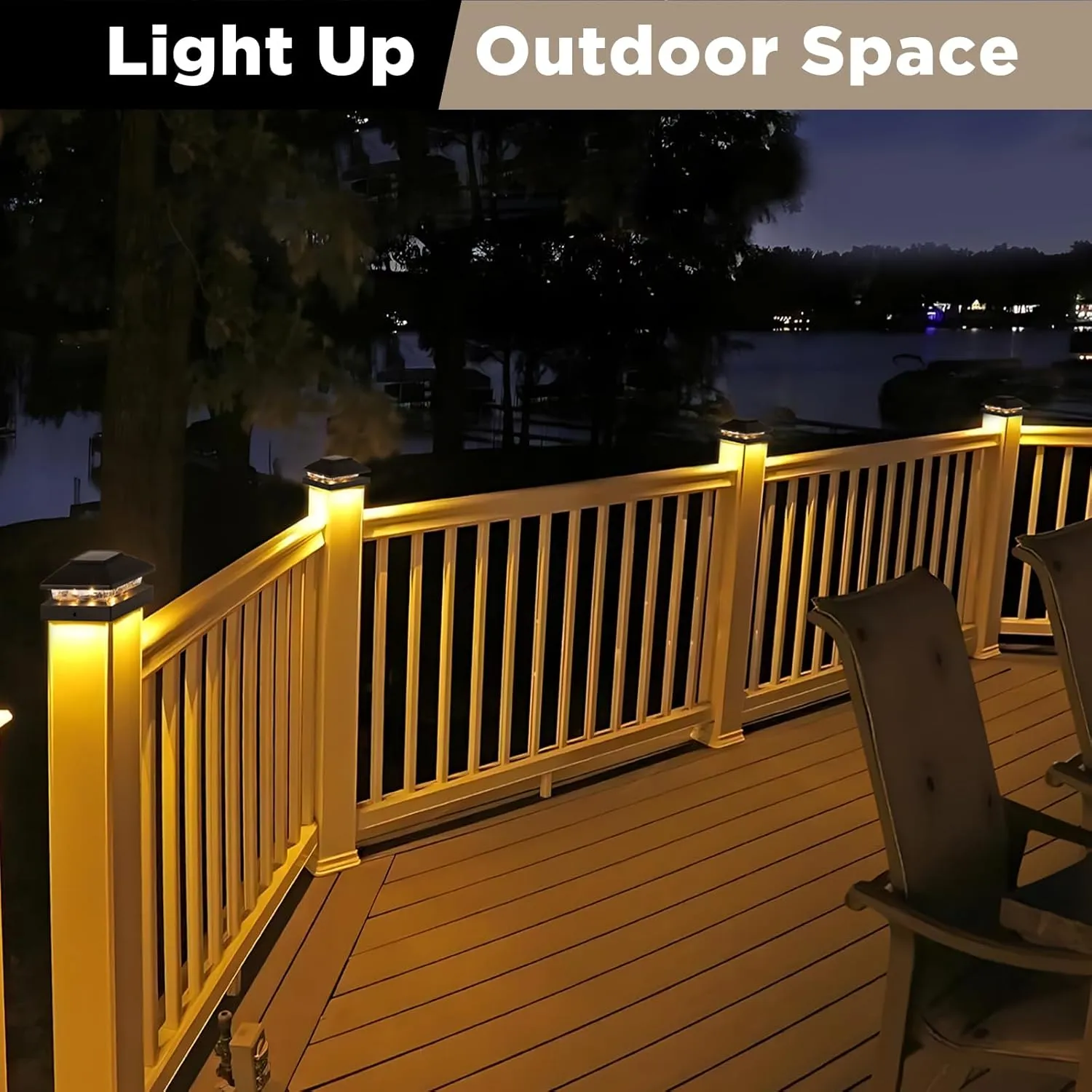 Solar Post Cap Lights Outdoor 8pack, Black Waterproof Solar Powered Deck Fence Post Lights Fit 4x4 Wood/Vinyl Posts, Bright Warm White Solar Post Lights Decorate Deck, Patio, Porch, Fence