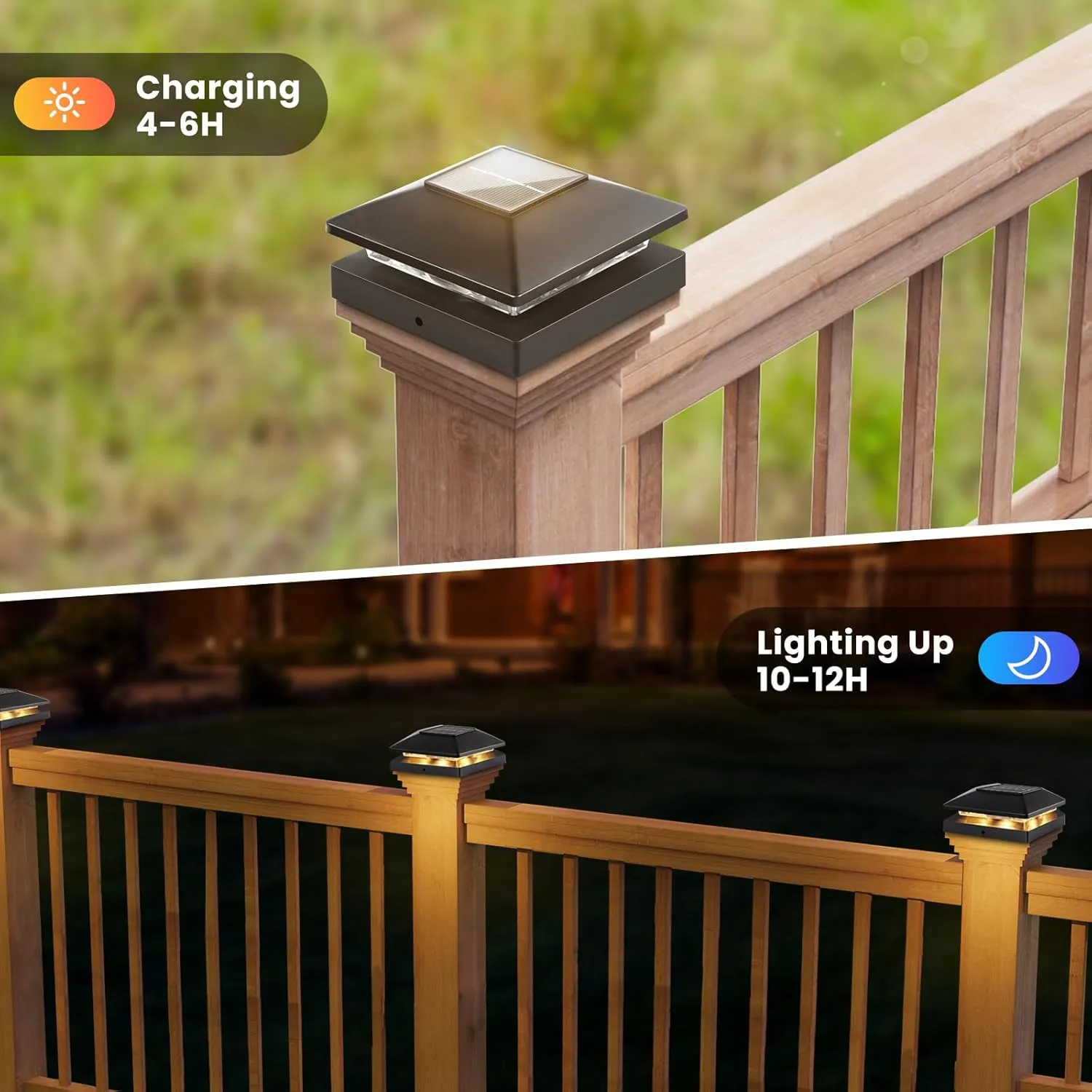Solar Post Cap Lights Outdoor 8pack, Black Waterproof Solar Powered Deck Fence Post Lights Fit 4x4 Wood/Vinyl Posts, Bright Warm White Solar Post Lights Decorate Deck, Patio, Porch, Fence