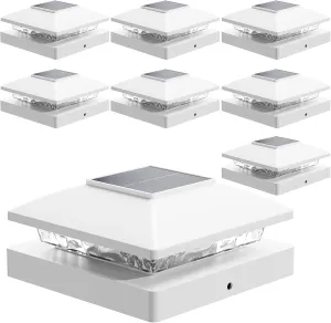 Solar Post Cap Lights Outdoor 8pack, White Waterproof Solar Powered Deck Fence Post Lights Fit 4x4 Wood/Vinyl Posts, Bright Warm White Solar Post Lights Decorate Deck, Patio, Porch, Fence